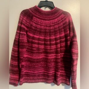 Knox Rose Wool Blend Burgundy and Pink Mock Turtleneck Sweater w/ gold thread XL